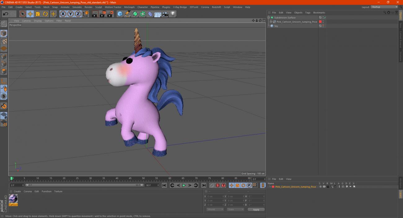 3D Pink Cartoon Unicorn Jumping Pose model