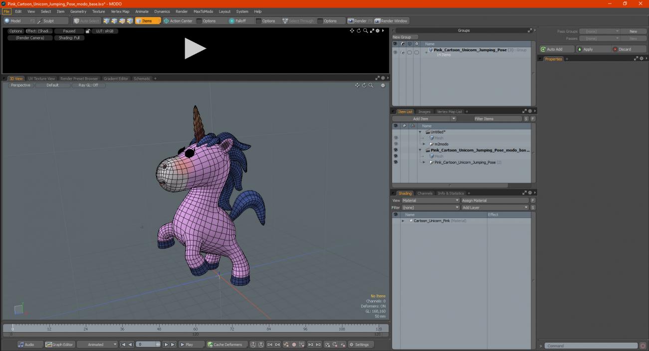 3D Pink Cartoon Unicorn Jumping Pose model