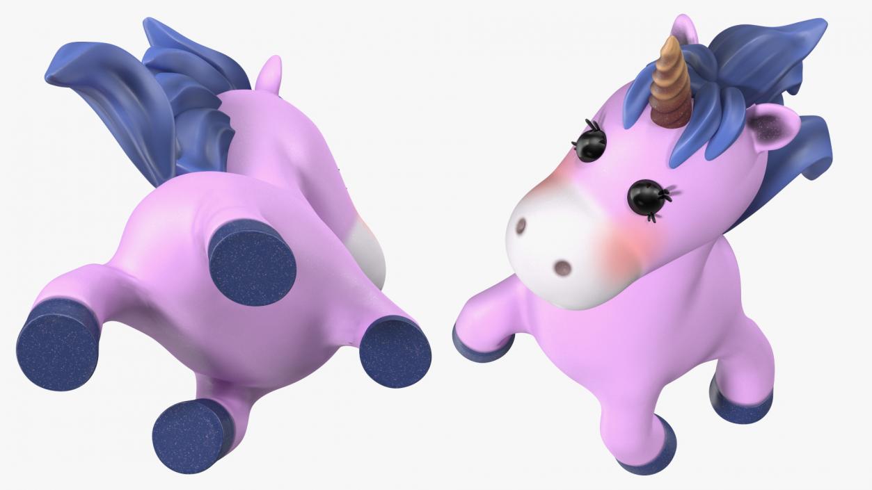 3D Pink Cartoon Unicorn Jumping Pose model