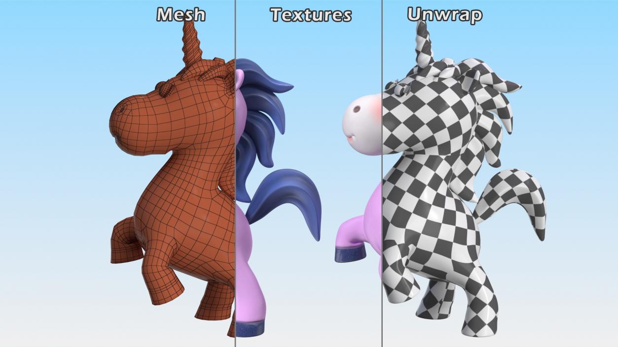 3D Pink Cartoon Unicorn Jumping Pose model