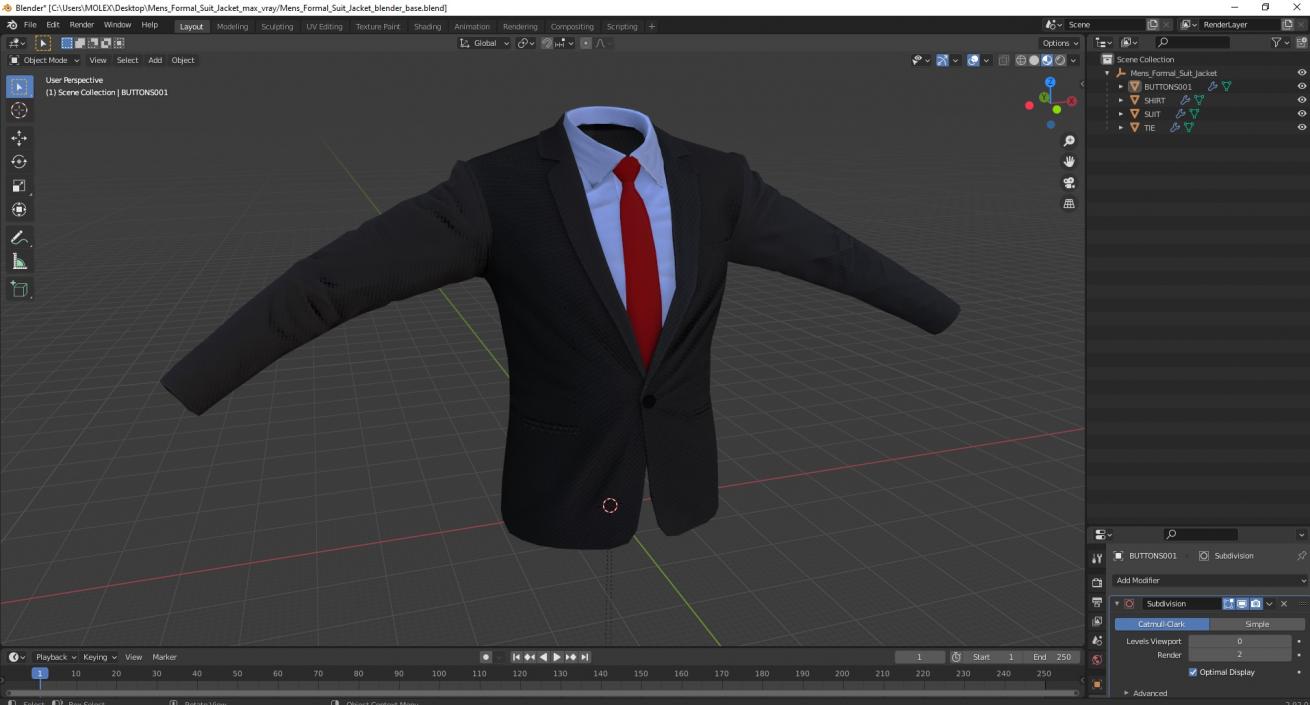 3D Mens Formal Suit Jacket model