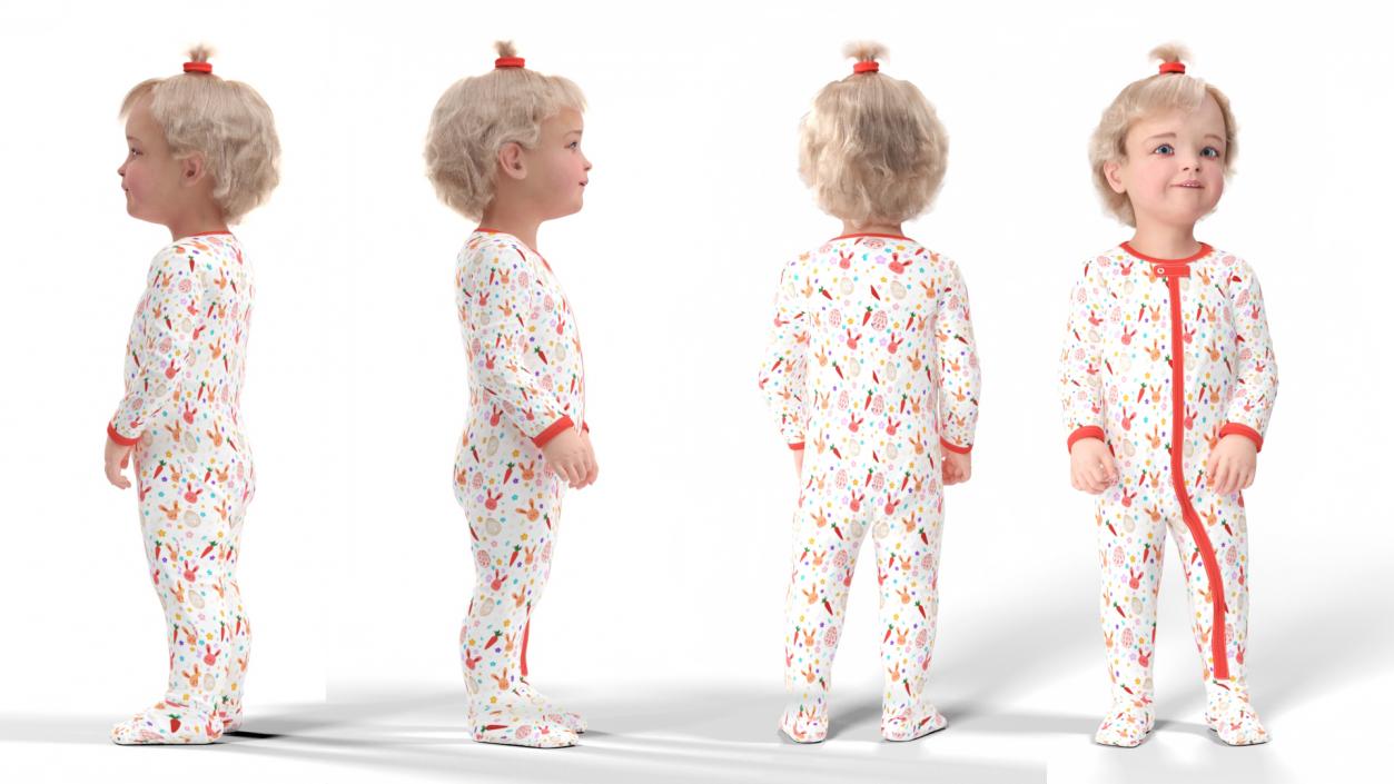 Toddler Girl in Full Bodysuit Standing Fur 3D