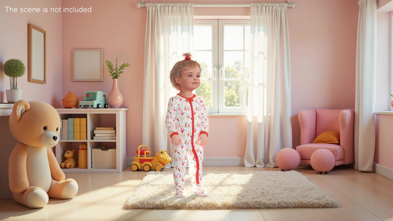 Toddler Girl in Full Bodysuit Standing Fur 3D