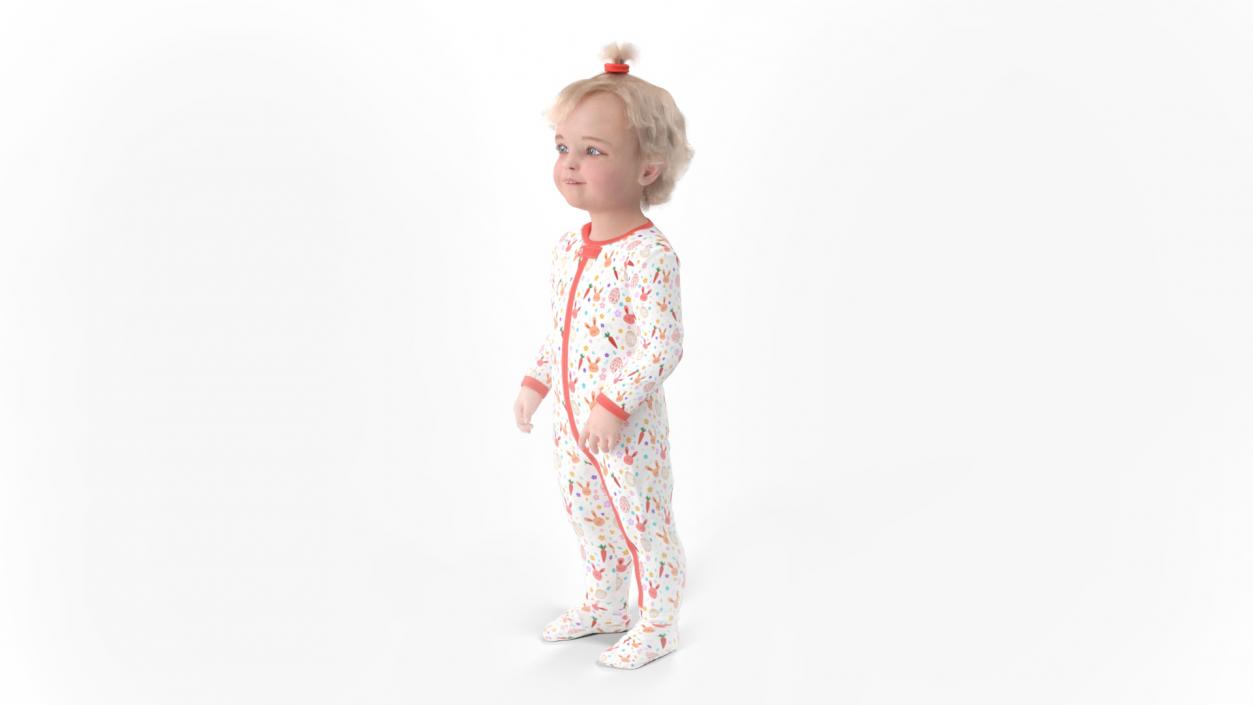 Toddler Girl in Full Bodysuit Standing Fur 3D