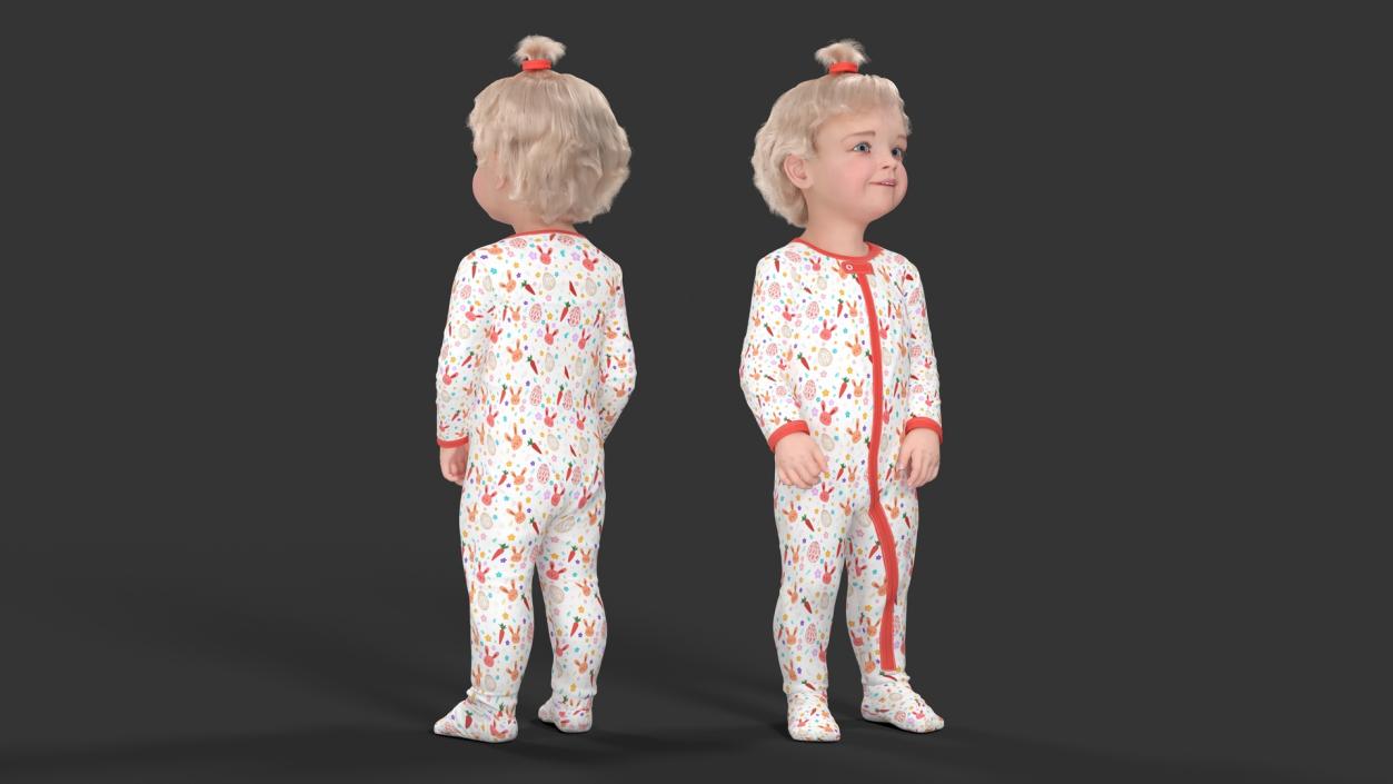 Toddler Girl in Full Bodysuit Standing Fur 3D