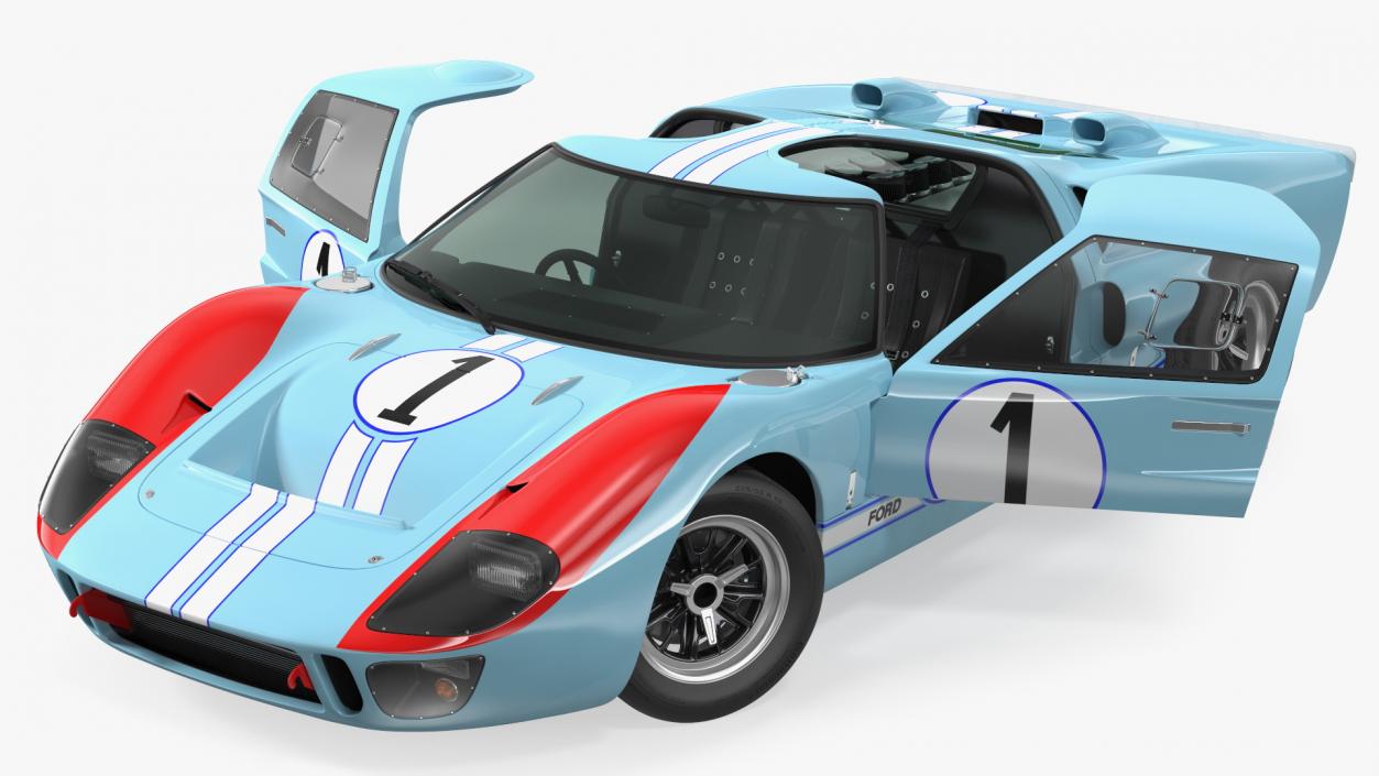 Ford GT40 Racing Car Blue Rigged 3D