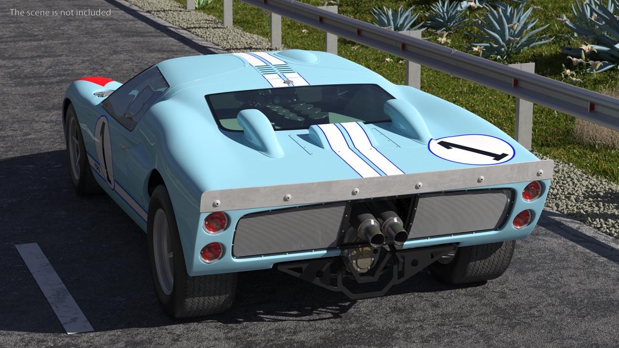 Ford GT40 Racing Car Blue Rigged 3D