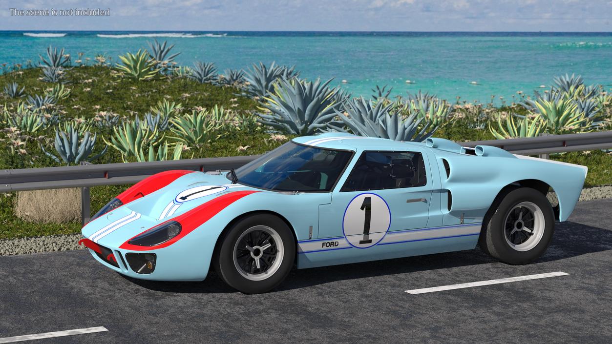 Ford GT40 Racing Car Blue Rigged 3D