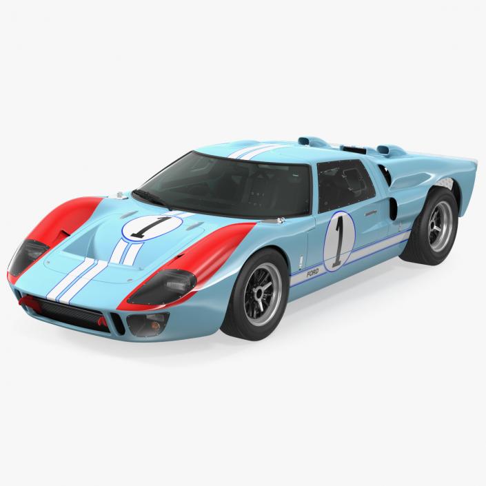 Ford GT40 Racing Car Blue Rigged 3D