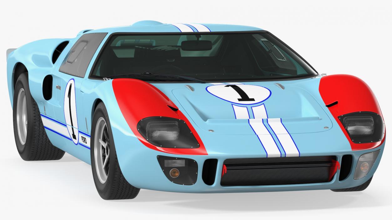 Ford GT40 Racing Car Blue Rigged 3D