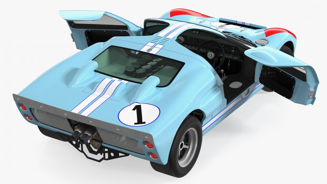 Ford GT40 Racing Car Blue Rigged 3D