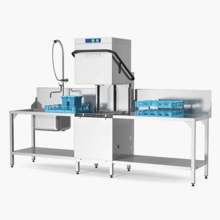 3D Dishwasher Hobart with Unloading Table model