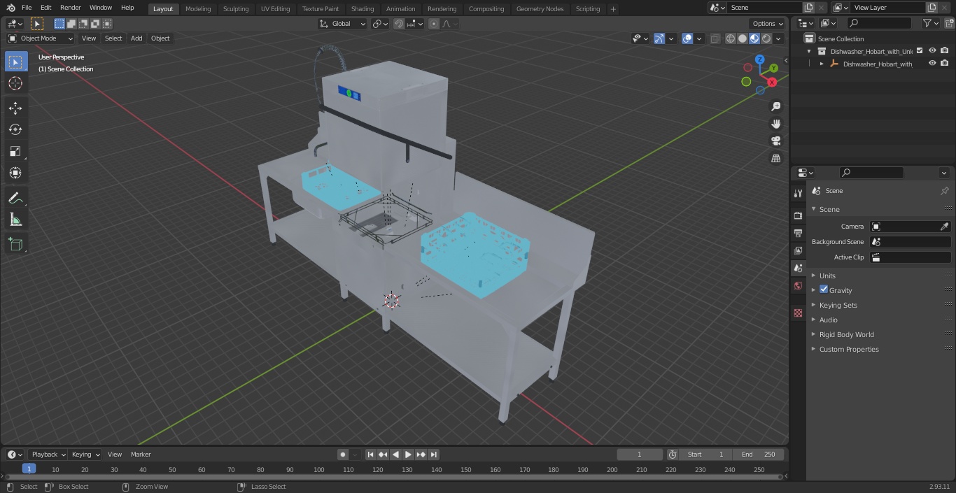 3D Dishwasher Hobart with Unloading Table model