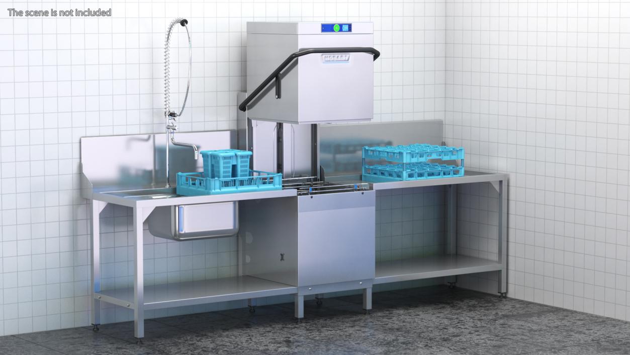 3D Dishwasher Hobart with Unloading Table model