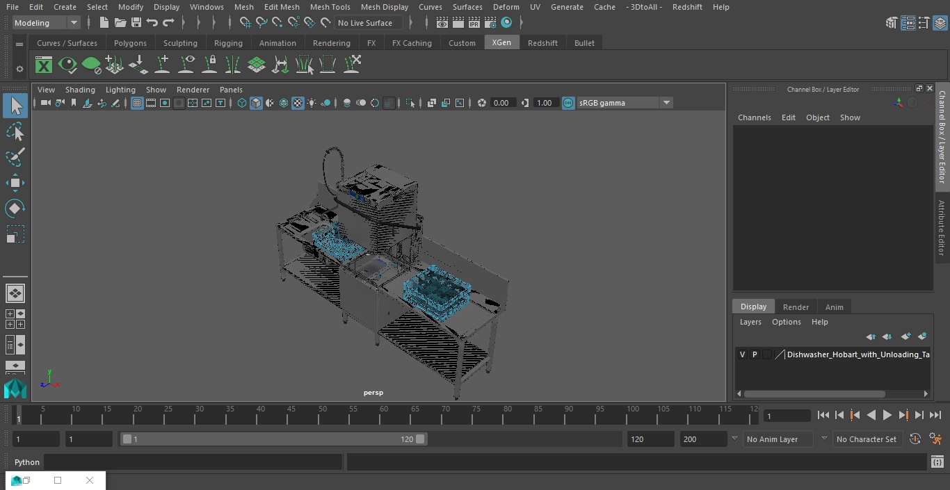 3D Dishwasher Hobart with Unloading Table model