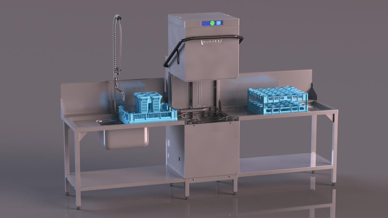 3D Dishwasher Hobart with Unloading Table model