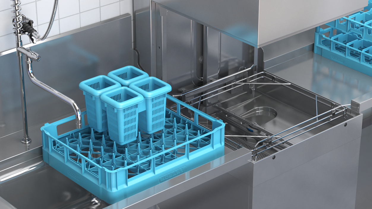 3D Dishwasher Hobart with Unloading Table model