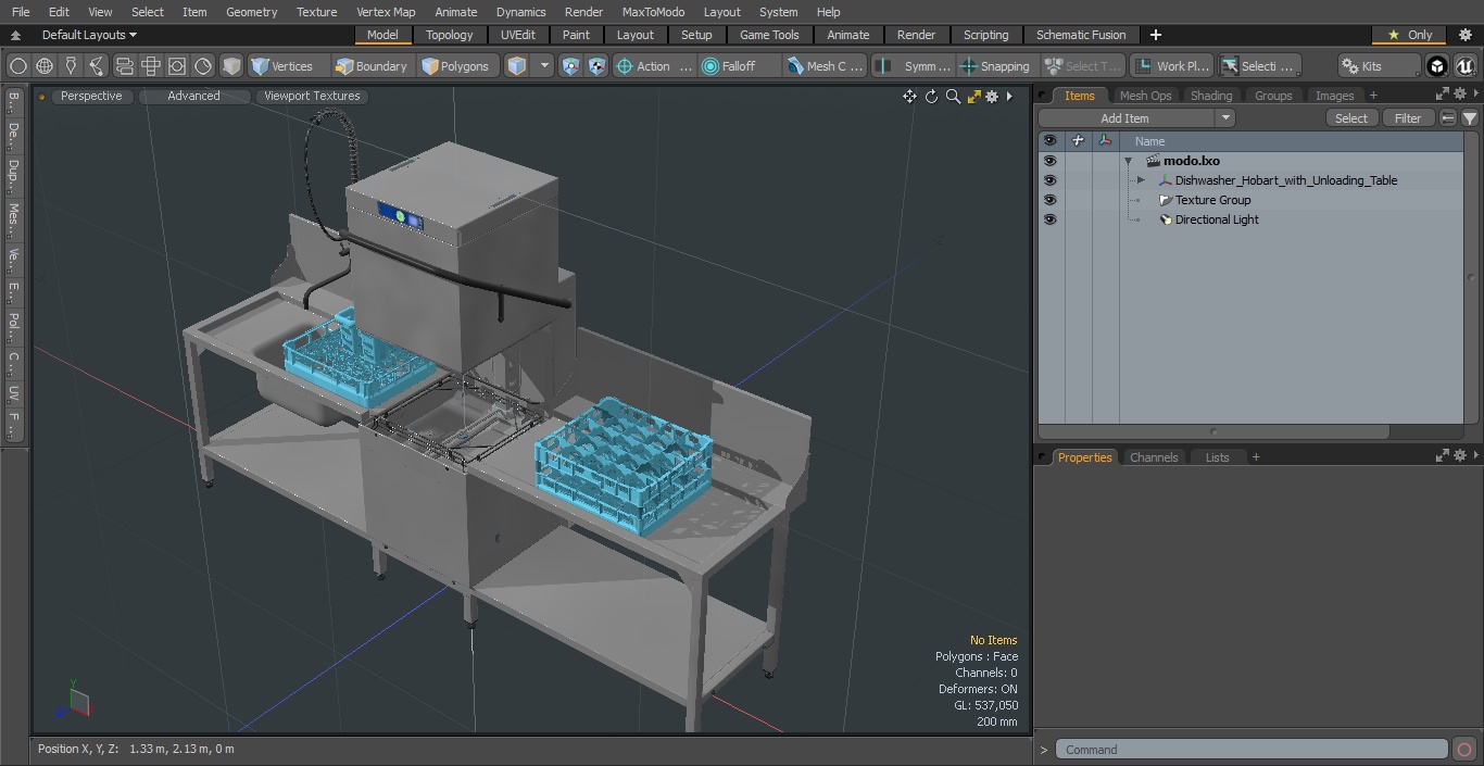 3D Dishwasher Hobart with Unloading Table model