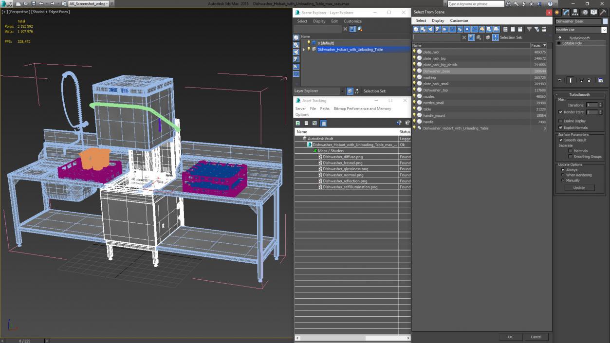 3D Dishwasher Hobart with Unloading Table model