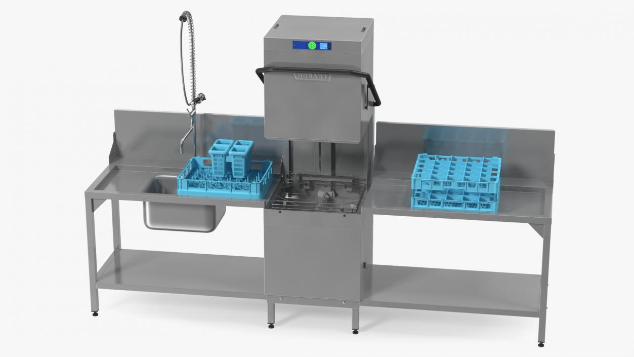 3D Dishwasher Hobart with Unloading Table model