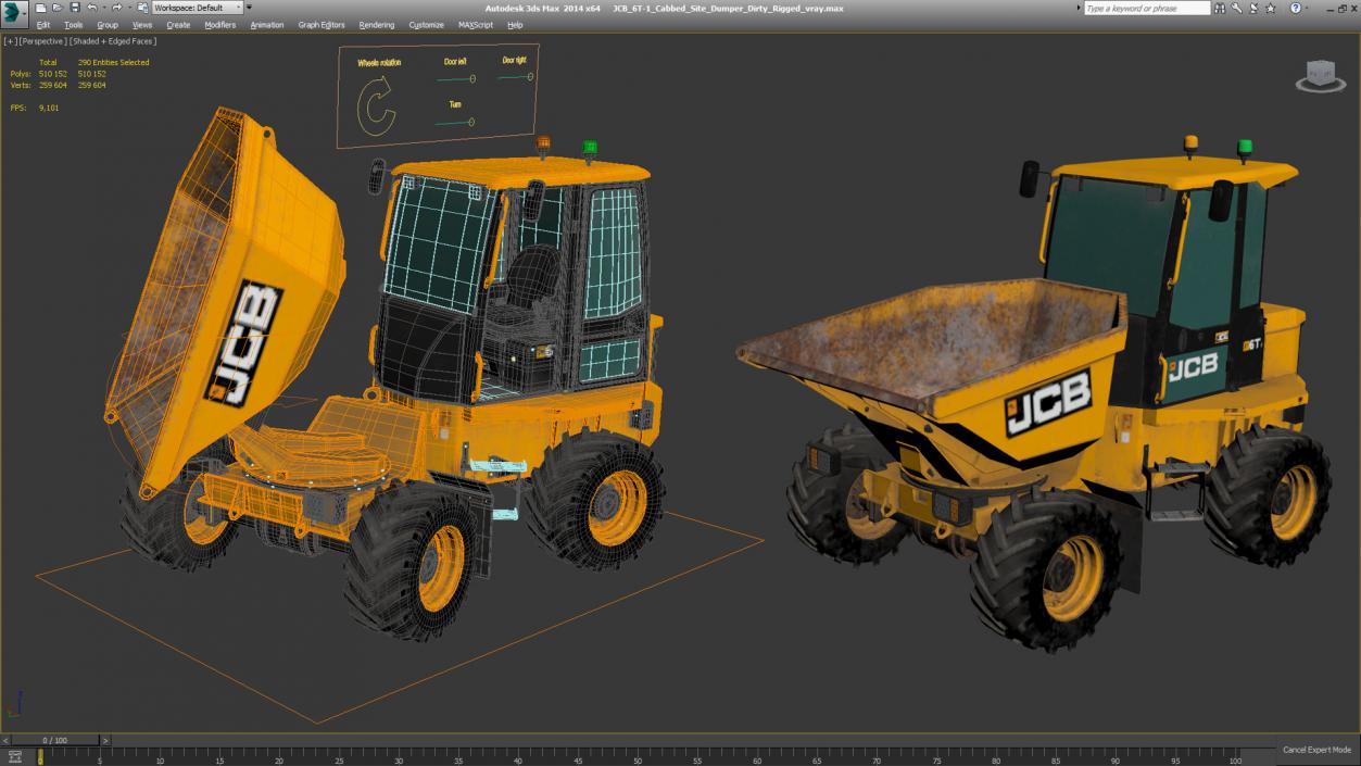 3D model JCB 6T-1 Cabbed Site Dumper Dirty Rigged