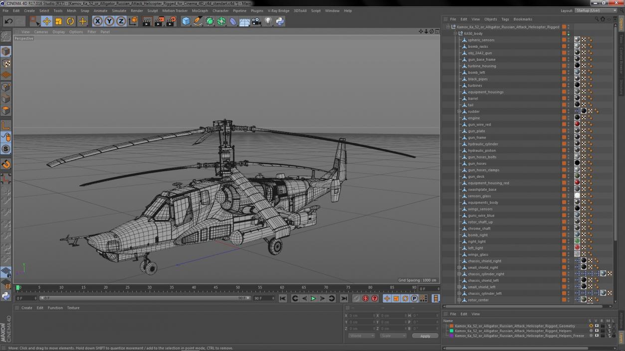 3D Kamov Ka 52 or Alligator Russian Attack Helicopter Rigged for Cinema 4D