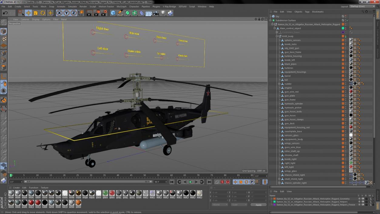 3D Kamov Ka 52 or Alligator Russian Attack Helicopter Rigged for Cinema 4D