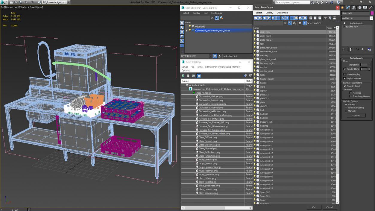 3D Commercial Dishwasher with Dishes model