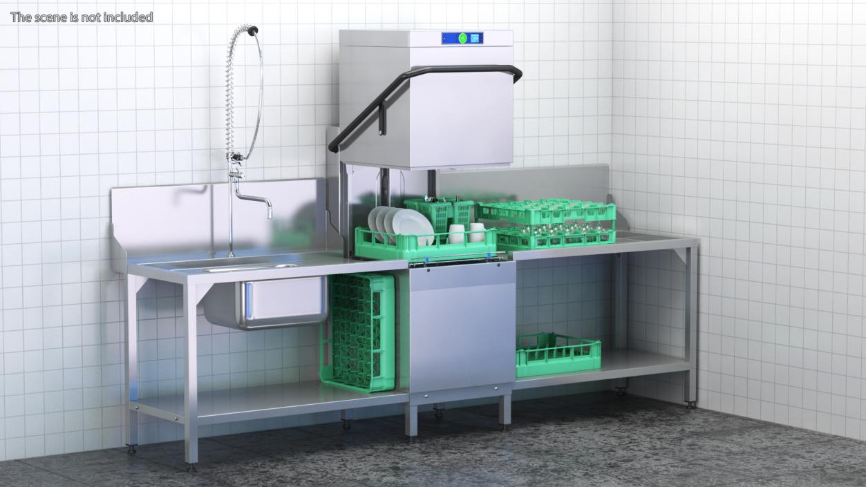 3D Commercial Dishwasher with Dishes model