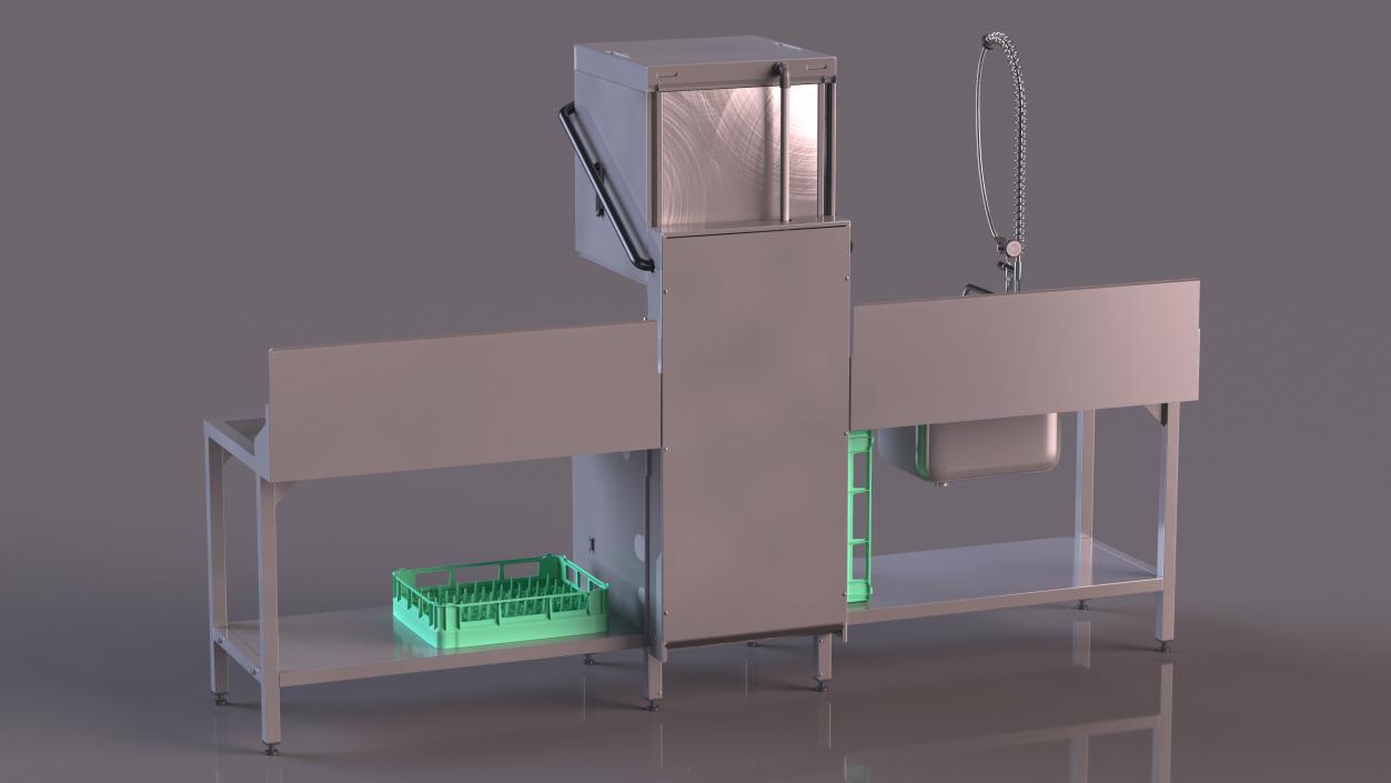 3D Commercial Dishwasher with Dishes model