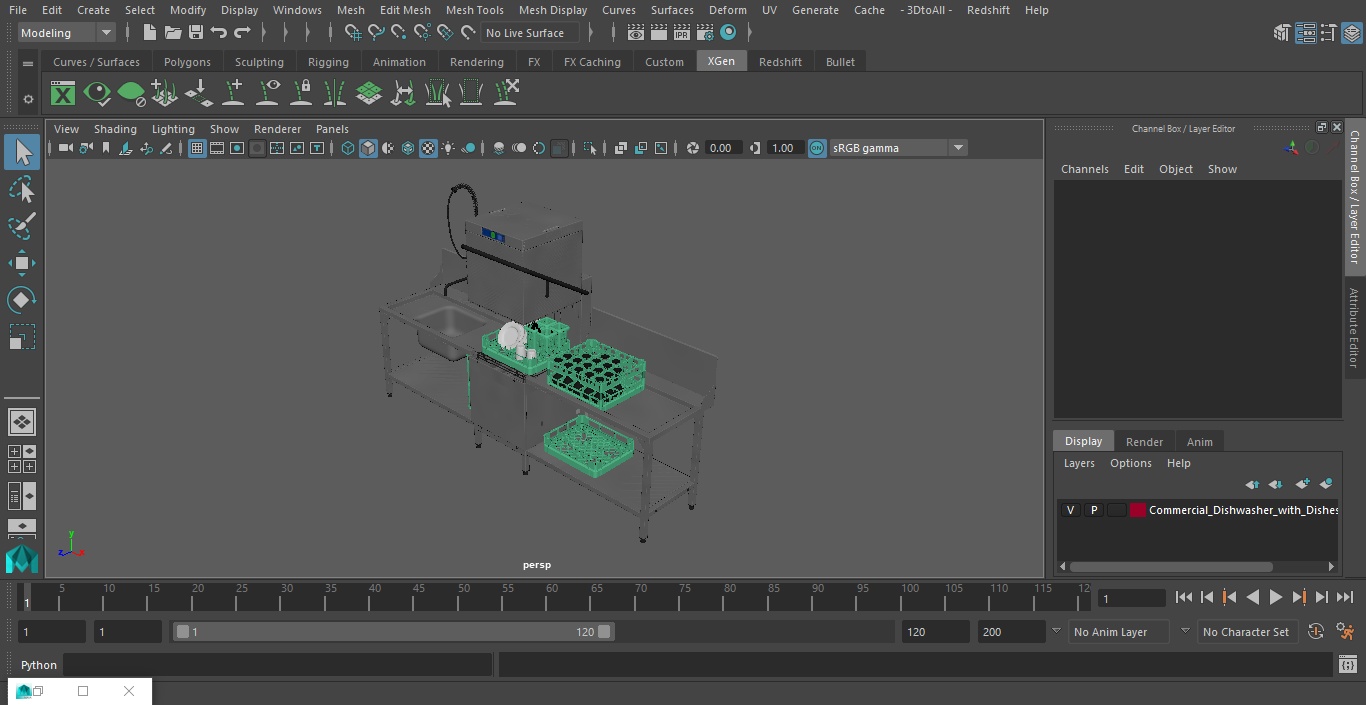 3D Commercial Dishwasher with Dishes model