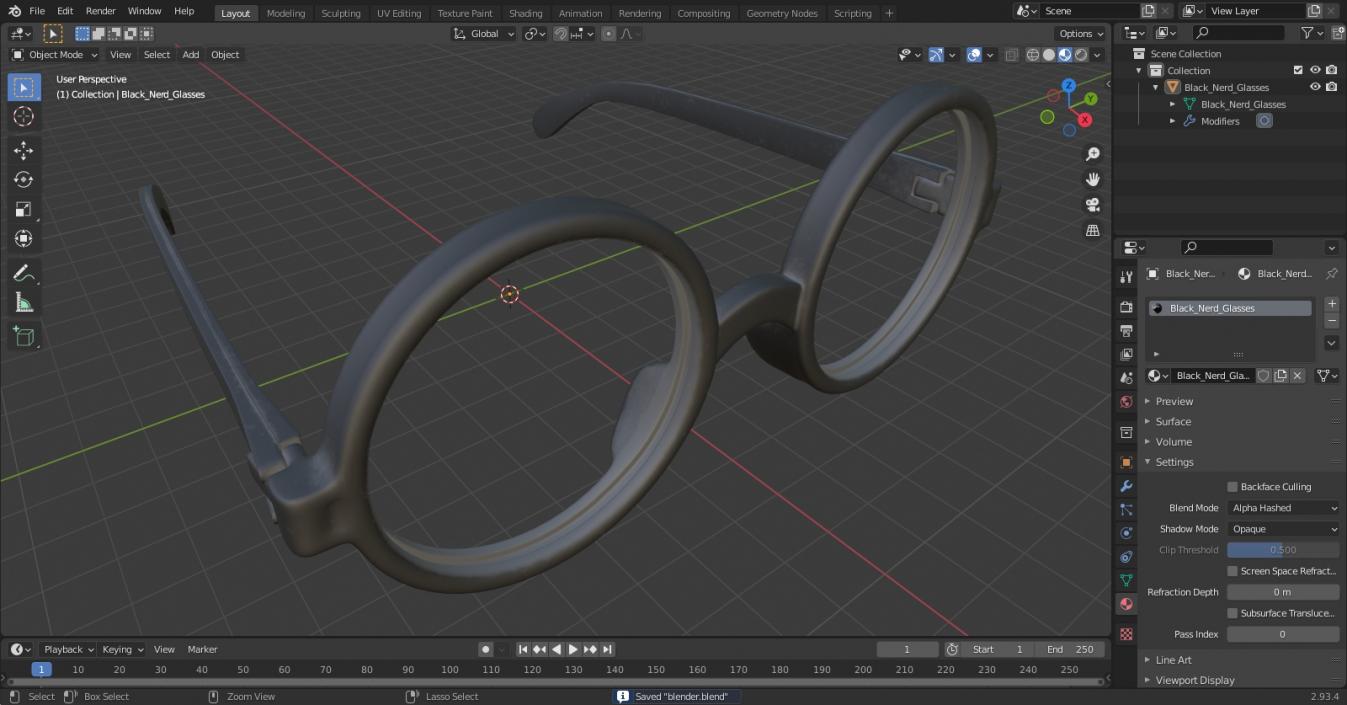 3D Black Nerd Glasses model