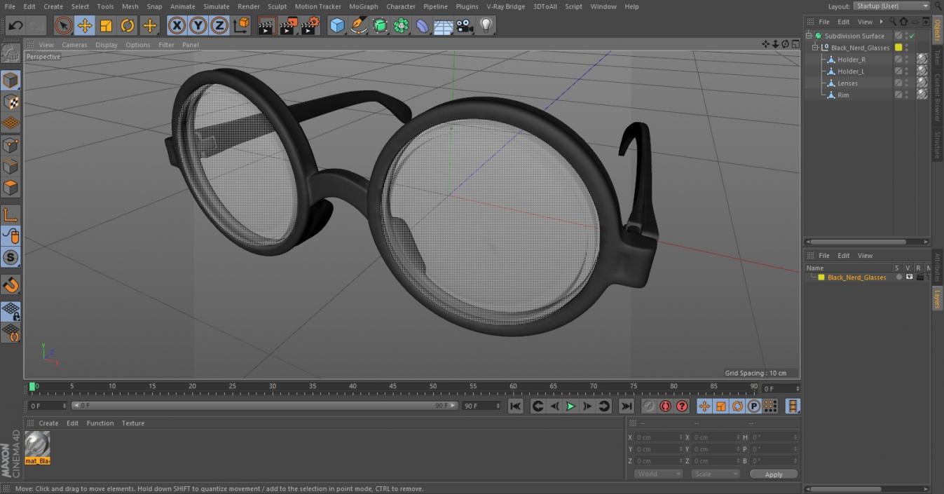 3D Black Nerd Glasses model