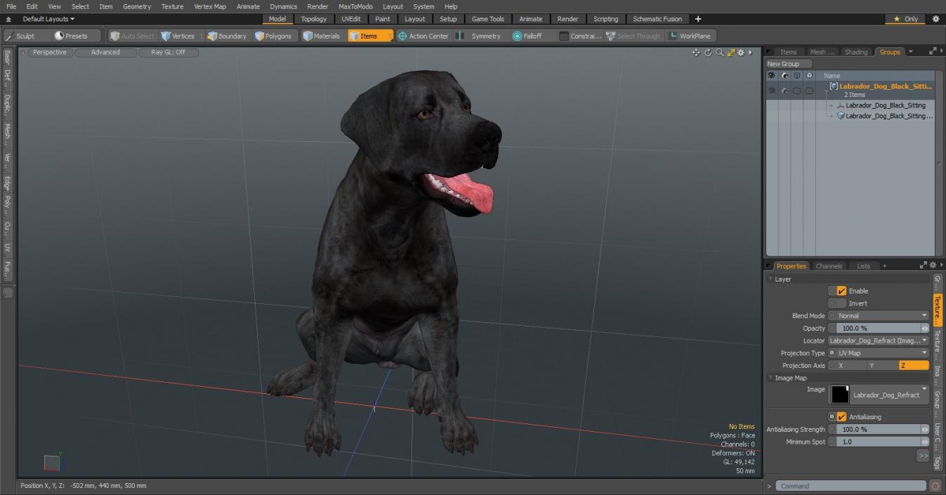 3D Labrador Dog Black Sitting