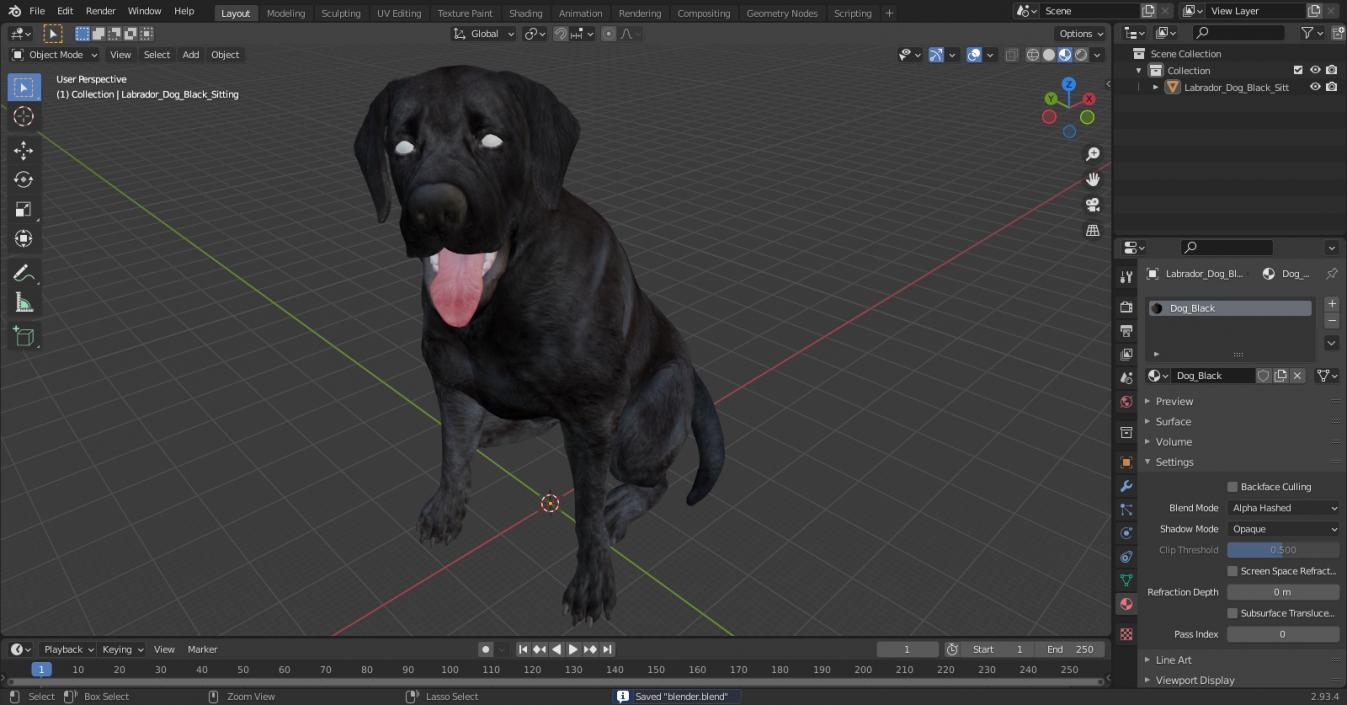 3D Labrador Dog Black Sitting