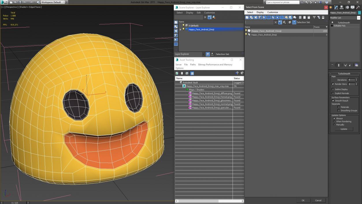 Happy Face Android Emoji 3D model