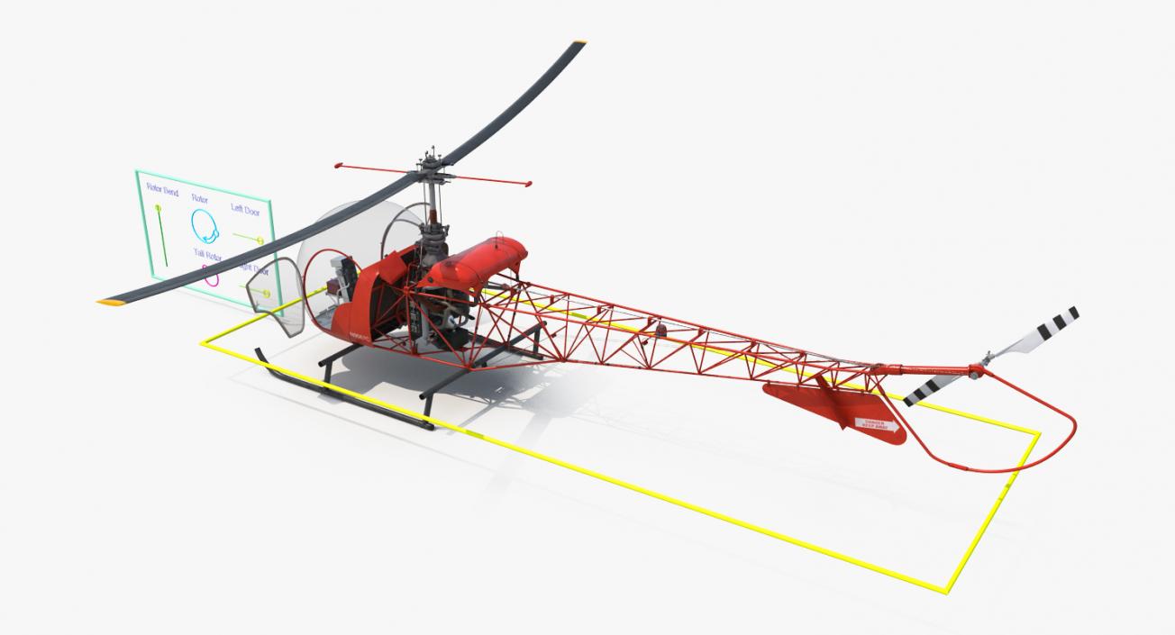 3D model Light Helicopter Bell 47 Red Rigged