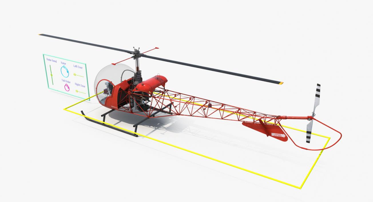 3D model Light Helicopter Bell 47 Red Rigged