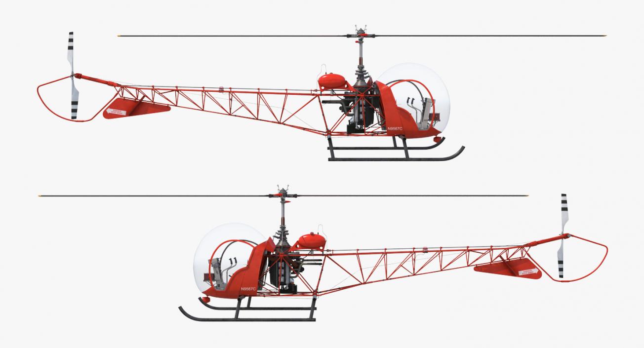 3D model Light Helicopter Bell 47 Red Rigged