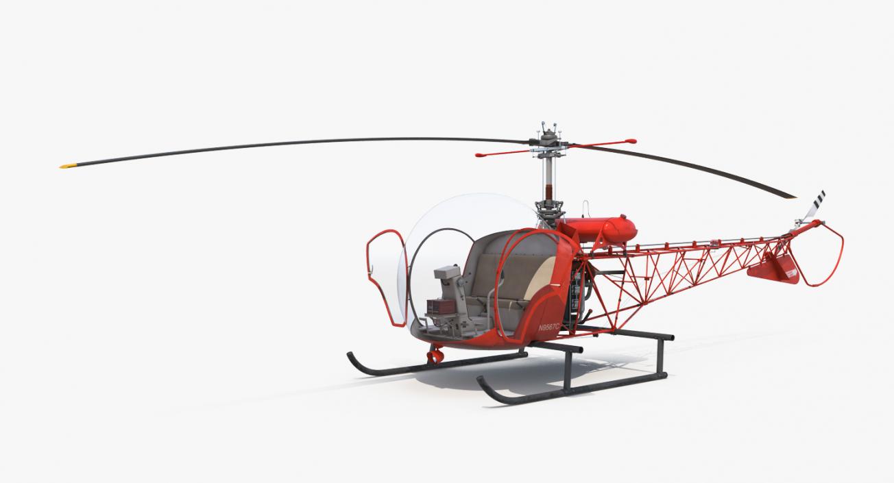 3D model Light Helicopter Bell 47 Red Rigged