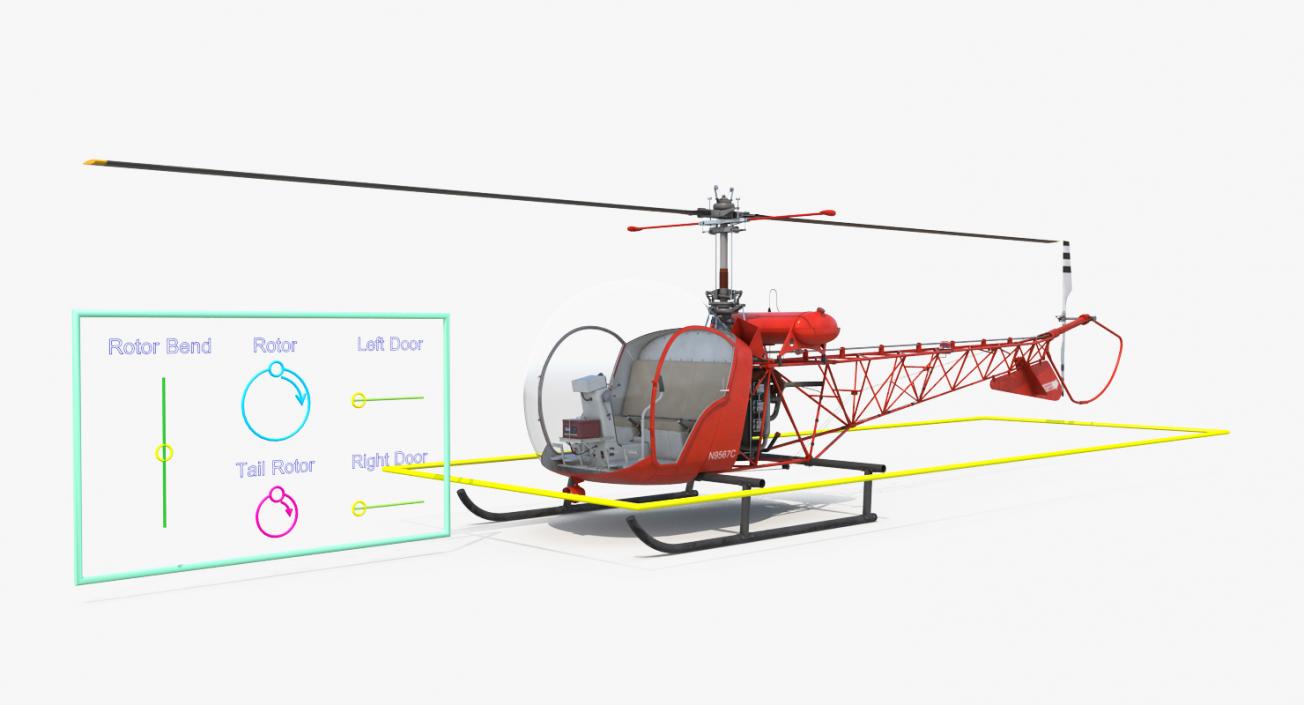 3D model Light Helicopter Bell 47 Red Rigged