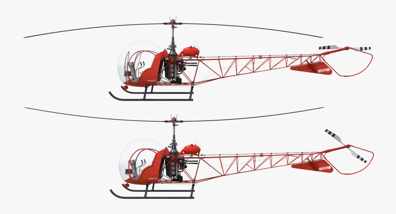 3D model Light Helicopter Bell 47 Red Rigged