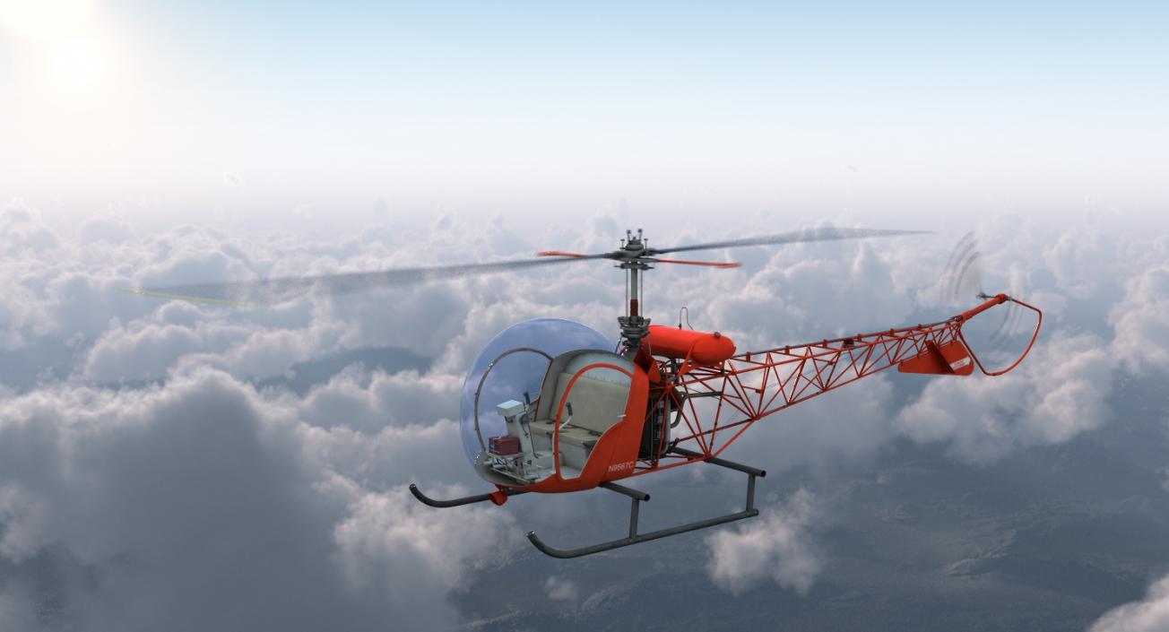 3D model Light Helicopter Bell 47 Red Rigged