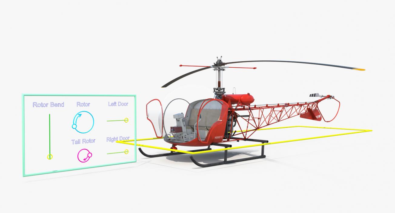 3D model Light Helicopter Bell 47 Red Rigged