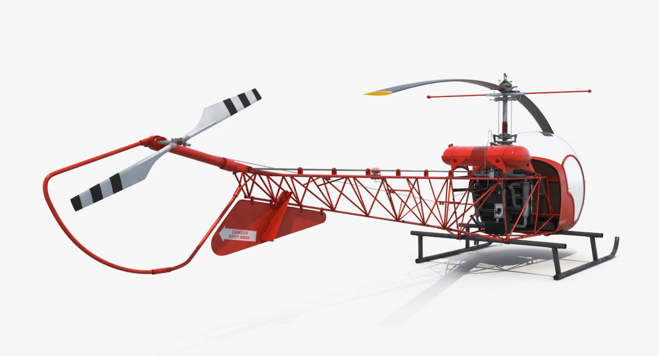 3D model Light Helicopter Bell 47 Red Rigged