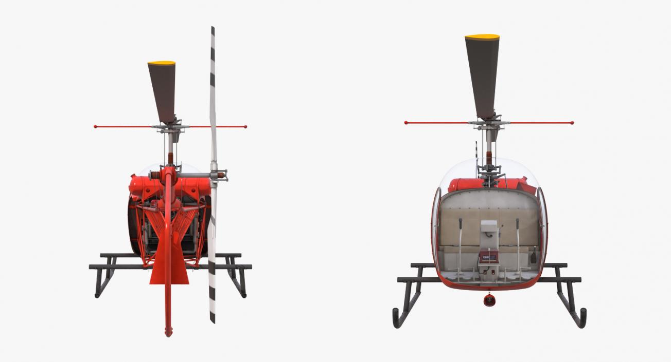 3D model Light Helicopter Bell 47 Red Rigged