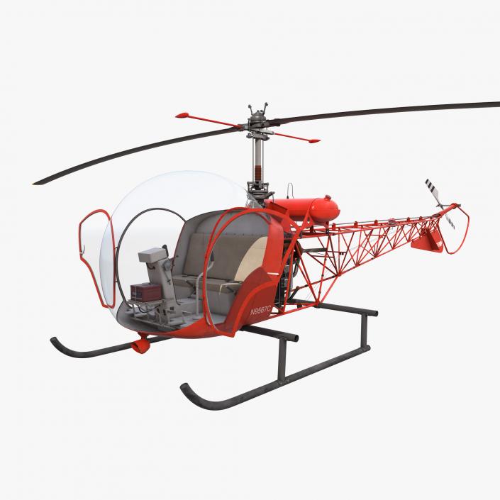 3D model Light Helicopter Bell 47 Red Rigged