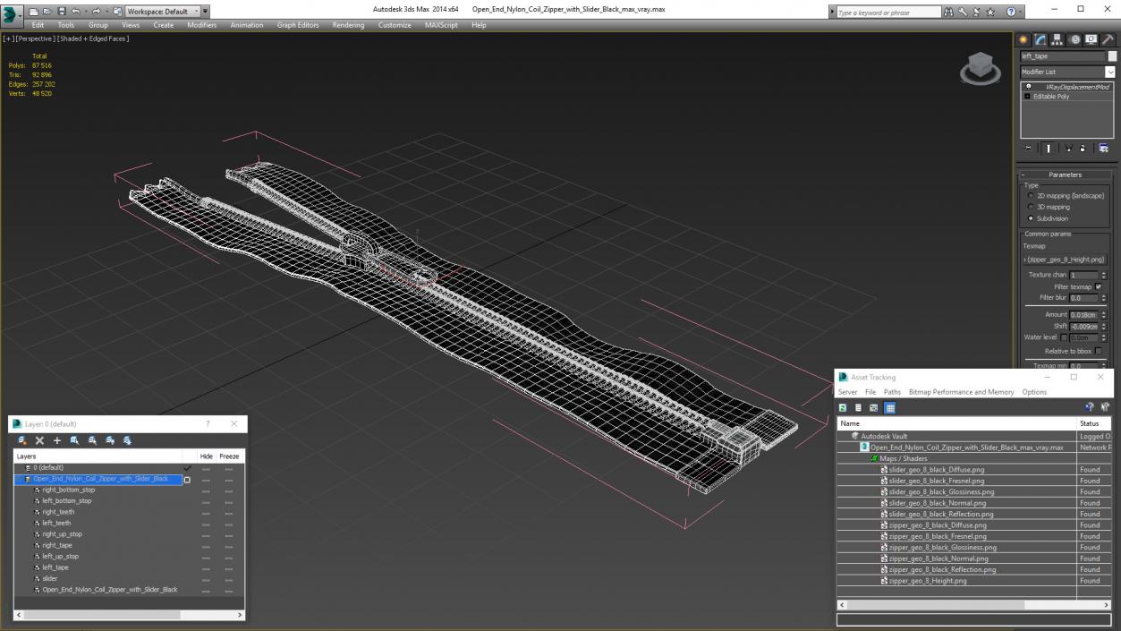 Open End Nylon Coil Zipper with Slider Black 3D model