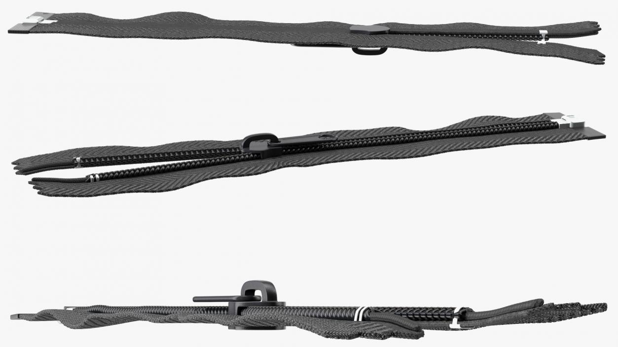 Open End Nylon Coil Zipper with Slider Black 3D model