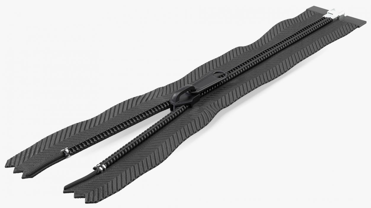 Open End Nylon Coil Zipper with Slider Black 3D model